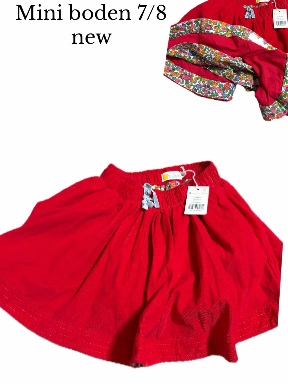 Mini boden cord skirt red new 7/8
